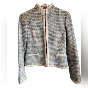 H&M Tweed Blazer Hook Closure 4 Blue Cream Plaid